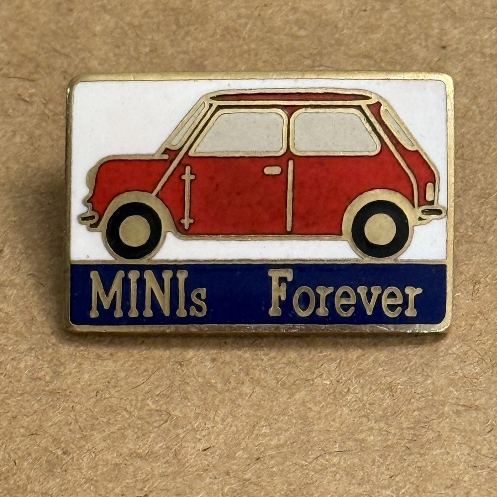 Mini Cooper Minis Forever Car British Red European Lapel Claps Pin Rectangle VTG